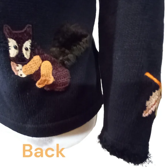 Vintage Fall Autumn Embroidered Beaded Embellished Black Cardigan - Picture 9 of 12